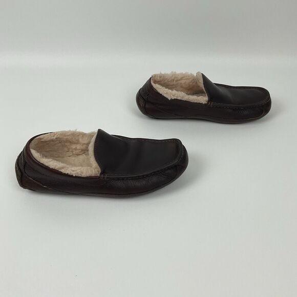Ugg Ascot Men’s 9 Leather Shearling‎ Lined Moccasin Slippers Brown main image 8